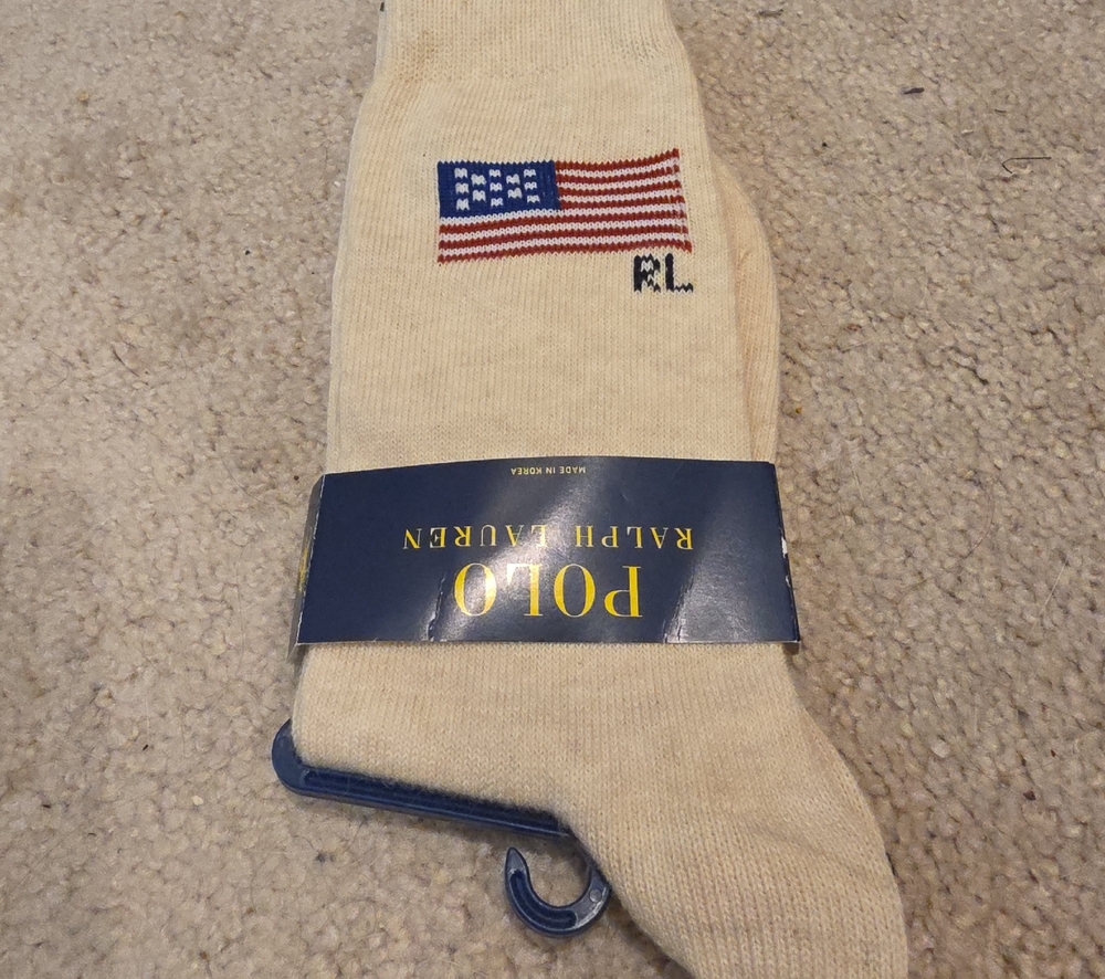 Polo by Ralph Lauren Cream Crew Socks with Embroidered Flag
